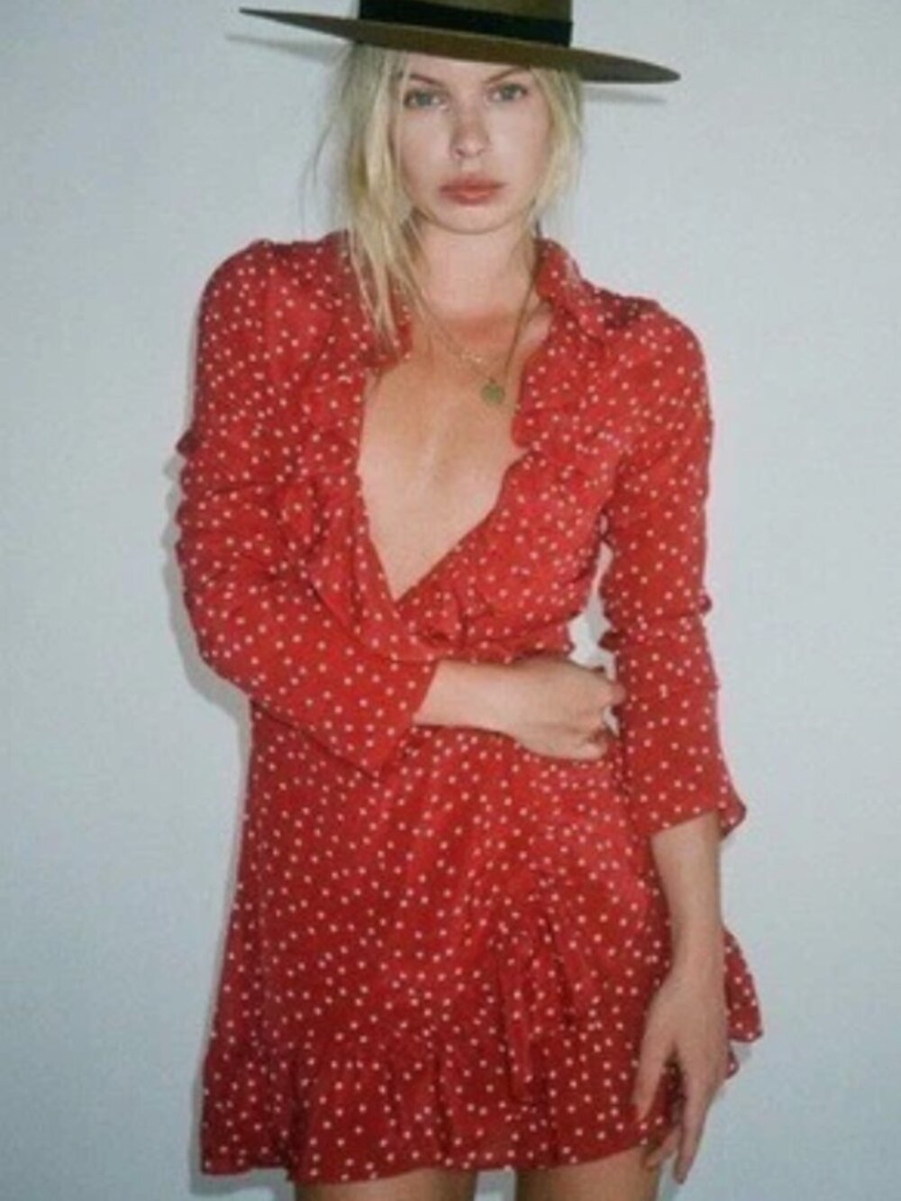 Realisation Par Red Silk Star Printed Mini Wrap Dress
